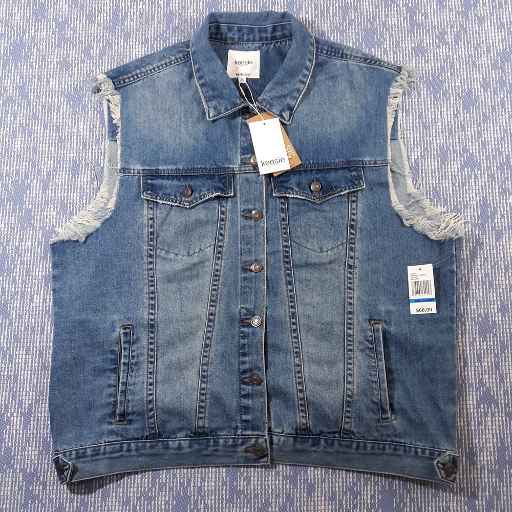 Kensie Jeans Vintage Luxe Denim Jean Vest Comfort Stretch Womens XL NEW